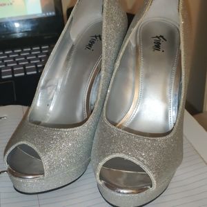 Silver glitter heels